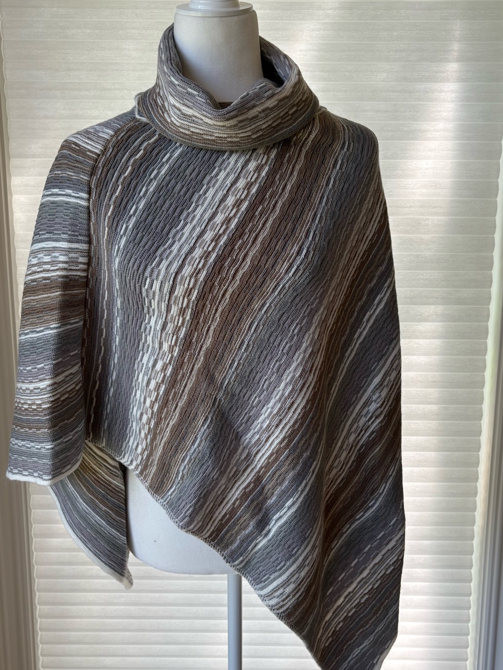 NWOT Maurices Striped Knit Cowl Neck Poncho Sweater in Neutral Tones - Picture 10 of 11